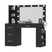Large Vanity Desk With Large Lighted Mirror 11 Lights Makeup Vanity Table With 4 Drawers & 3 Storage Shelves, Makeup Vanity Desk, Vanity Table Set For Bedroom Black - 黑色 - 查看 6