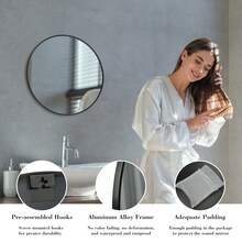 Round Wall Mirror – 20/24/30 Inch Black  Finish For Bathroom Vanity, Bedroom, Entryway | Elegant Modern Decor Accent - màu đen - Xem 11