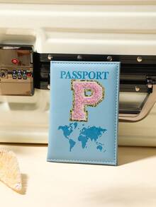 1 件 A-Z 字母旅行护照夹、PU 地图图案护照套、粉色护照夹、商务旅行护照夹 - 藍色 - 查看 9