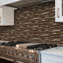 12/24/48 件深棕色 3D 设计即撕即贴瓷砖防溅板，大理石图案乙烯基瓷砖贴纸，厨房和浴室乙烯基地板自粘瓷砖 - 彩色 - 查看 9