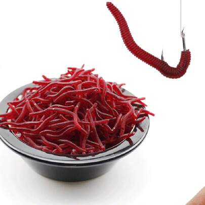 50/100pcs Soft Lure Baits, Soft Worm Earthworm Fake Baits, Red Worm Bagged Fishing Bait, Suitable For Saltwater And Freshwater Fishing