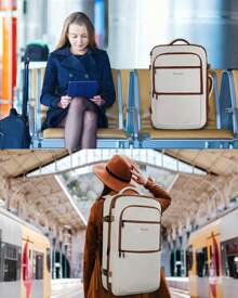 VANCROPAK Expandable Personal Item Travel Backpack For Women, 40L Airline‑Approved Carry On Underseat Bag With Luggage Sleeve, Lightweight Water‑Resistant Weekender Backpack For Business Trips, College Students, Moms, Summer Vacation, Back To School & Holiday Gift, Beige