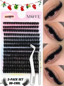 DIY 3D Lash Clusters 80D And 60D Double Lash Box Each | D Curl Fluffy Volume Eyelash Extensions | 8-16mm Mixed Length | Reusable Natural To Glam Look For Beginners | Perfect For Daily Wear, Wedding Season, Mother's Day, Pride Month, Holiday & Christmas Makeup - D - 查看 2