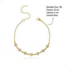 18k Gold Plated Semi-Jewelry Kit - Set With Bracelet, Chain, Pendant And Heart Earrings - 淺粉色 - 查看 6