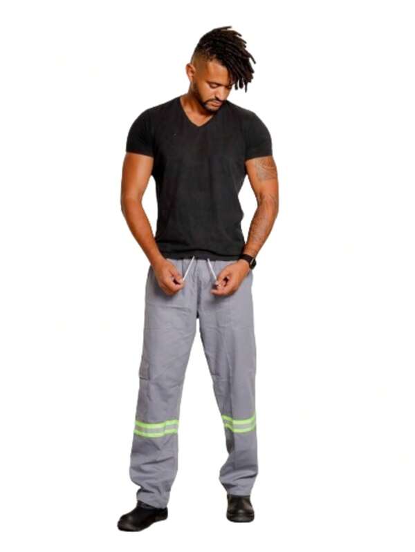 Calça Brim Uniforme Com/Faixa Masculino Reforçado Promoção Bolso Cargo- Com Elastico e Cordão
