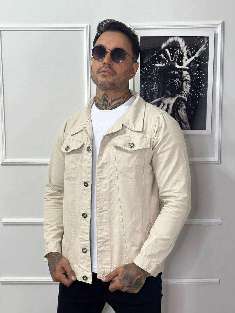 Men's Denim Jacket - 米色 - 查看 1