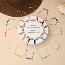 12pcs Ocean Beach Elements Starfish & Turquoise Beads Shells Braided Bracelets