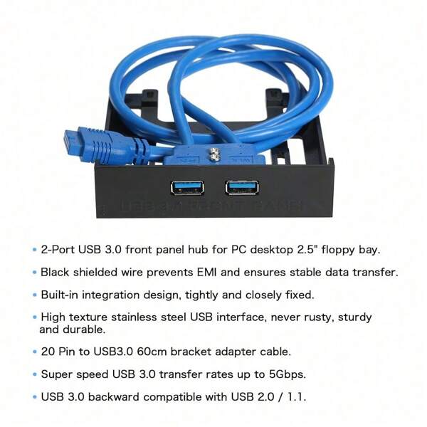 USB 3.0 Front Panel Hub 2 Port Erweiterung Bay 20 Pin zu USB 3.0 60cm Halterung Adapter Kabel für PC Desktop 2,5