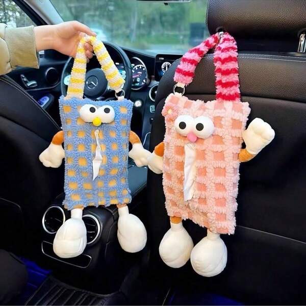 1 pieza Dispensador de pañuelos con diseño de monstruo lindo para baño, dormitorio, sala de estar, coche. Dispensador de pañuelos, cubo de basura para coche, bolsa colgante dispensadora de pañuelos, accesorios para coche.