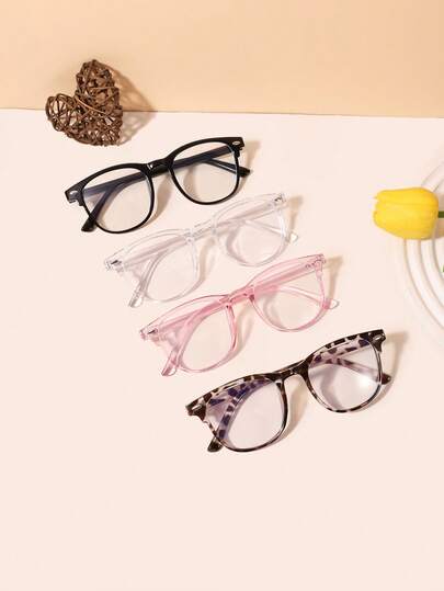 4 件套方形框架亚克力青少年眼镜（14-16 岁），休闲优雅风格，适合日常阅读、外出装、礼物