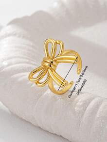 1枚18K镀金女士心形戒指，蝴蝶结戒指，圆顶设计不对称个性戒指，适合日常穿搭，精美抛光简约基础款设计戒指 - 金色 - 查看 7