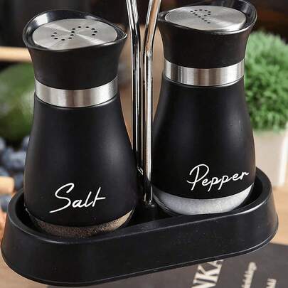 2pcs/Set Salt And Pepper Shakers Set, Seasoning Bottle, Glass Spice Jar, Cute Spice Bottle For Outdoor Picnic Bbq, Random Color (Holder Not Included)