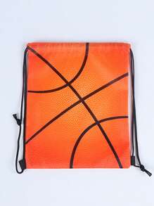 Mochila infantil com cordão e estampa de basquete, bolsa de armazenamento com desenho animado para atividades ao ar livre
