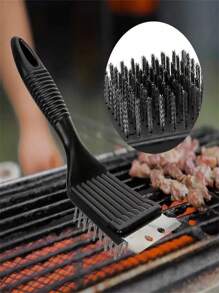 Brosse à grille en acier inoxydable avec manche ergonomique noir - brosse à bristles en métal réutilisable et facile à nettoyer, parfait pour le barbecue sans effort. Parfait pour une utilisation en cuisine et en extérieur, sans électricité nécessaire. Accessoire de cuisine pratique. Bristles en acier inoxydable, accessoire de barbecue extérieur.