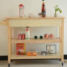 Kitchen Island & Kitchen Cart, Mobile Kitchen Island With Two Lockable Wheels, Rubber Wood Top, Simple Design & Natural Color Give More Imagination Of Party Scene. - 1 - View 4