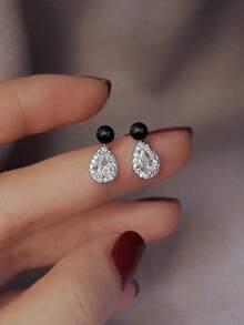 1 Pair Kids Elegant Cubic Zirconia Stud Earrings For Girls Gifts For Daily Decoration For Party Jewelry Birthday Gift - 1# - View 2