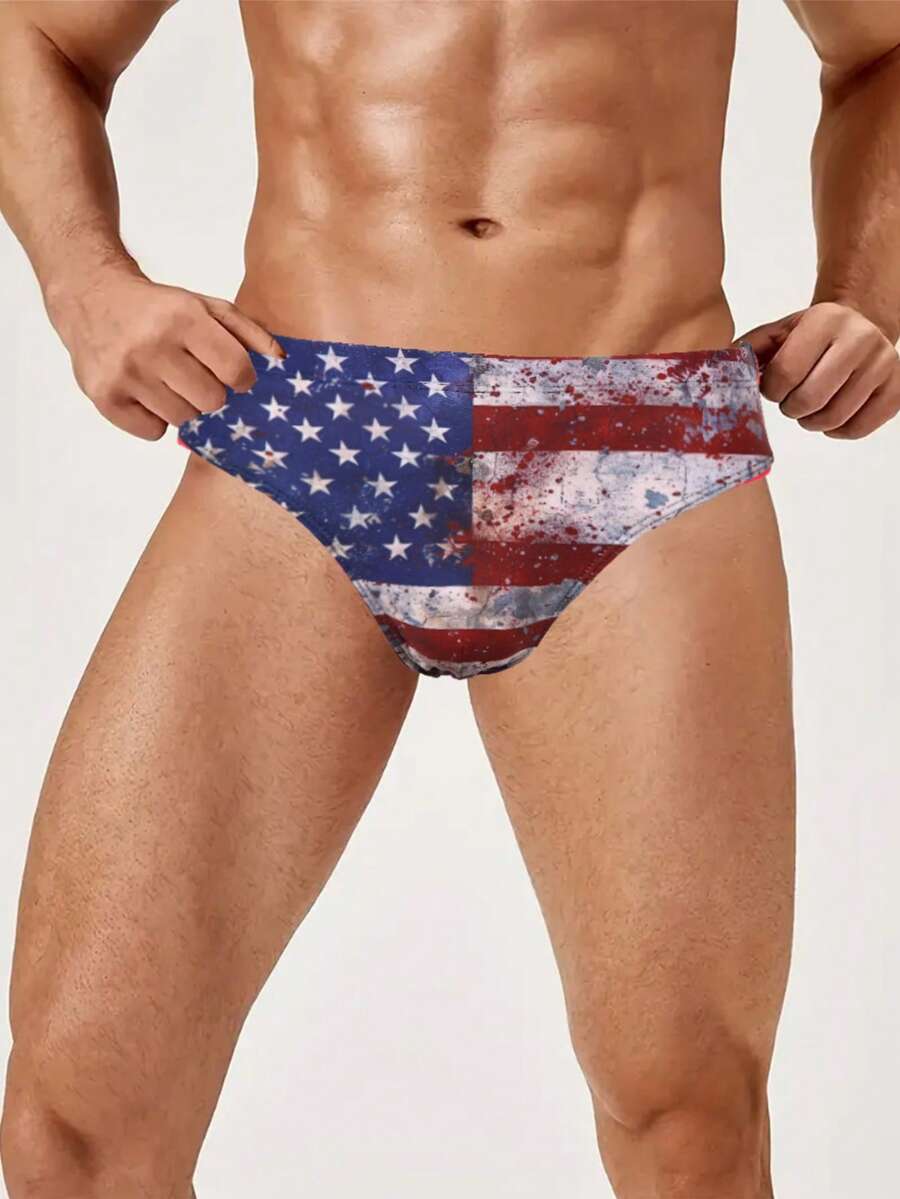 Men's Fashion Casual National Flag Pattern Swim Trunks - Burgundy - View 1