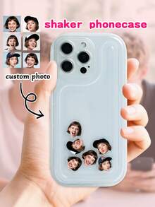 Personalized Shell Pattern Shaker Phone Case With Face Photo & Heart Charms-Fun Birthday Gift Compatible With IPhone Users, Family And Friends,Shaker Phone Case With Shaking Charms, Custom Family Photo, Custom Dad/Mom/Youth Face16 15 14 13 12 11 Pro Max,2025phonecase