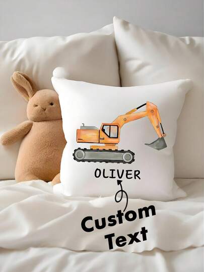 Custom Kid's Excavator Pillowcase - Double-Sided Printed, Personalised With Photo/Text/Name, Decorative Throw Pillowcases, Personalized Cushion Covers, Ideal Children's Gift & Birthday Present