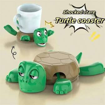 Shocking Turtle Coaster - Non-Slip Heat-Resistant Funny Desktop Decor, Colorful Green Plastic Novelty Coaster For Halloween, Christmas, Easter, Thanksgiving Party, Gag Gift And Home/Office Decoration, Turtle Themed Accessory