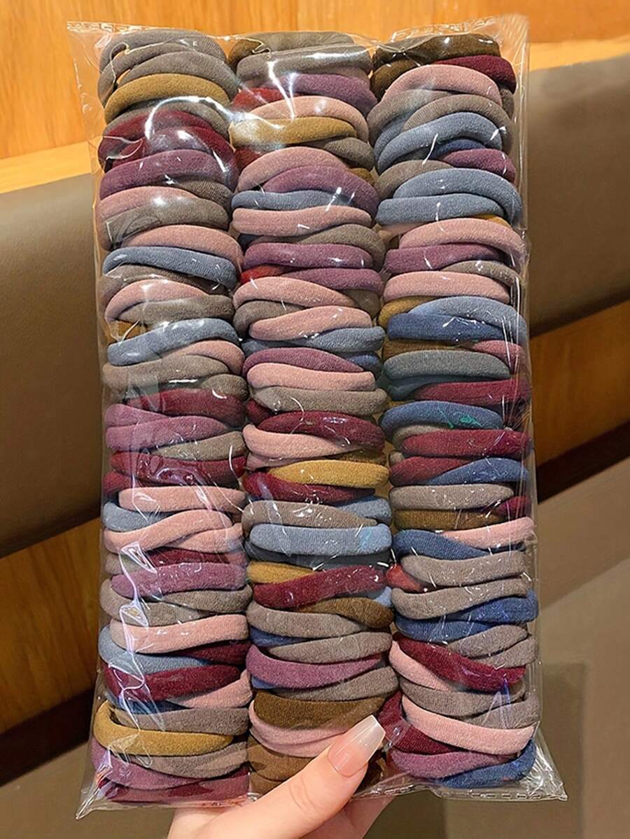 300/100 Peças Conjunto de Faixas de Cabeça Bohemias Vintage - Faixas de Cabeça sem Costura de Alta Elasticidade, Elásticos para Rabo de Cavalo, Conjunto de Faixas de Cabeça Sólidas de Cores Mistas para Meninas