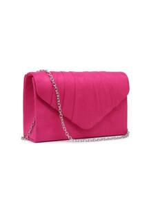 This Is A Handheld Evening Clutch Bag. It Is Convenient To Open And Close, And The Interior Space Can Accommodate Items Such As A Mobile Phone, Lipstick, And Bank Cards. It Is Made Of A Bright Fuchsia Velvet Material With A Unique Crinkled Texture, Which Is Fashionable And Eye-Catching. It Is Suitable For Use On Occasions Such As Parties, Concerts, And Fashion Events, And Can Easily Enhance Your Overall Look.