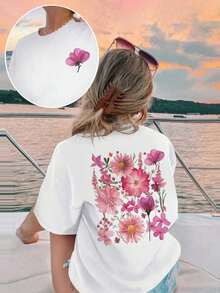 A Casual Printed Round Neck Pullover Short Sleeved T-Shirt For Girls And Young Children In Summer - Bright Flowers And Lifestyle T-Shirt To Stimulate Imagination And Self-Expression! Kids Clothes Girls Graphic Tees Summer Tops Tween Girl Clothes