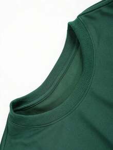 Loose Fit Men's Solid Color Round Neck Short Sleeve Casual-Shirt RYER - Dark Green - View 10