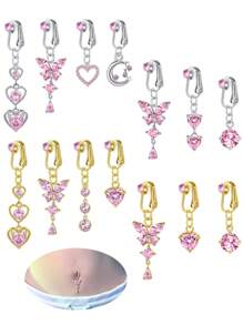 AVYRING 3-5PCS Golden Fake Belly Piercing Fake Belly Ring For Women Fake Belly Button Piercing Clip On Belly Button Rings Fake Navel Ring Non Piercing