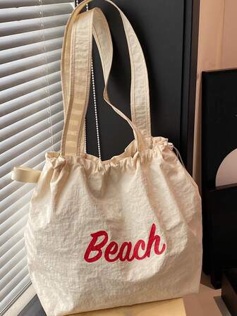 Casual Style Letter Print Large Capacity Tote Bag, Beach Bag , Everyday Bag, Etc. Perfect For Daily Use - Suitable For Traveling, Work Or Shopping,University, College Classroom , Commute,School, Etc. For Women, Rookies & White-Collar Workers,Girl, College Students,Young Girl