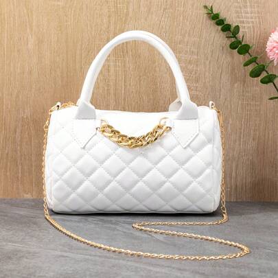 New Holiday Gift Plus Size Embroidered Strap Decor Chain Handle Tote Crossbody Bag