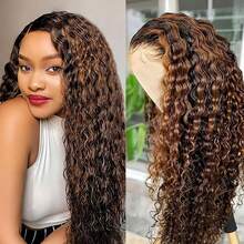 Ombre Highlight Deep Wave 13x4 Lace Front Wigs Human Hair 1B/30 Honey Blonde Lace Front Wigs For Women Pre Plucked With Baby Hair Free Part - 間色 - 查看 3