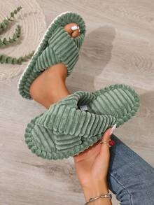 Fall/Winter Women's Home Slippers Crossbrand Four Seasons Slippers Indoor Floor Slippers Comfortable Fashionable Plush Slippers White Corduroy Crossbrand Slippers Ladies Spring Autumn Slippers Couples Open Toe Slippers,Fluffy Slippers