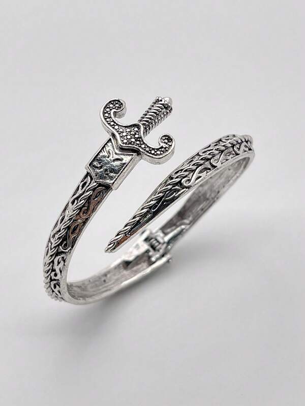1pc Punk Style Flame Sword Shape Spring Bracelet, Creative Sword Design Men Bracelet Couple Gift