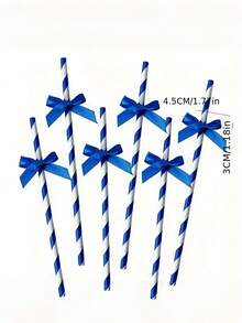 1 Set/3pcs Sparkling Bowknot Decorated Straws, Cute Cartoon Striped Paper Straws For Wedding Gender Reveal Christening Party Decorations, Birthday Party Supplies,School Supplies