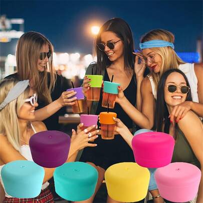 Tapa protectora de silicona para bebidas, tapa para proteger bebidas alcohólicas, tapa de silicona reutilizable y lavable con orificio para pajita, tapa para copa de vino para mantener los insectos fuera, tapa antidrogas para taza para fiestas, bares, clubes, se ajusta a la mayoría de los tamaños de tazas, regalo para mujeres