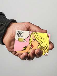 趣味“我花了多少钱？”信用卡贴纸，PVC借记卡保护膜，耐用个性化银行贴纸，装饰创意防刮超薄复古磁条设计，防水防刮卡钥匙扣，可爱忧郁女孩信用卡贴纸 - 有趣的借记卡套，适用于信用卡、借记卡、交通卡 - 彩色 - 查看 5