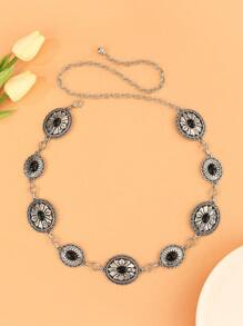 Vintage Chic Handmade Iron Adjustable Silver Color Waist Chain For Women, Tropical Floral Print Zinc Alloy Flower Women Waist Chain, Suitable For Wedding, Spring/ Summer/Autumn/Winter Summer