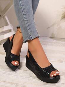 Giày sandal đế xuồng đế dày thời trang xuân/hè màu đen thường ngày đi nghỉ và du lịch ngoài trời cho nữ - màu đen - Xem 7