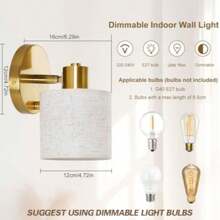 Adjustable Indoor Wall Light With Switch, Gold Wall Light With Beige Linen Lampshade, E27 Rotating Bedside Wall Light, Suitable For Bedroom And Living Room