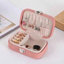 1 pieza Caja de joyería personalizada de color macaron, de gran capacidad, unicolor, portátil para viajes, para almacenamiento de anillos y collares, regalo de moda y romántico para el Día de la Madre, Día de San Valentín, personalizado, caja multifuncional para organizar maquillaje y joyería.