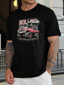 Camiseta de Camión Monstruo Rolling Coal para Hombre - Camiseta Gráfica con Camioneta Roja Vintage - Camiseta de Camión Diésel para Aventura Off-Road - Regalo Perfecto para Amantes de Camiones y Coches - Negro - Ver 1