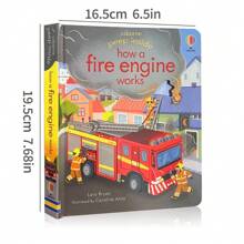 Lachilly Série de livros Peep Inside da Usborne - Como funciona um avião/ Como funciona um caminhão de reciclagem/ Como funciona um carro de bombeiros/ Como funciona um guindaste, livro ilustrado infantil, atividade interativa pré-escolar, livro de inglês para aprendizagem precoce