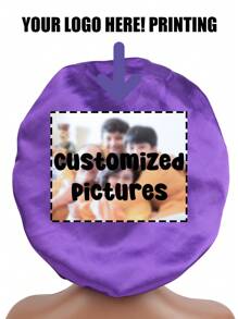 1PC Custom Photo /Pictures Logo Hair Bonnet Plain Satin Caps For Women With Long Elastic Band Stretchy Tie Sleep Night Hats Beauty Shower Cap, A Hair Care Cap And A Satin Nightcap For Women's Care.