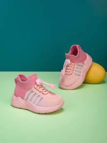New Soft, Breathable & Non-Slip Casual Sport Shoes With Elastic Mesh For Kids, Simple Design, Suitable For All Seasons, Lightweight And Easy To Wear - Pink - View 9