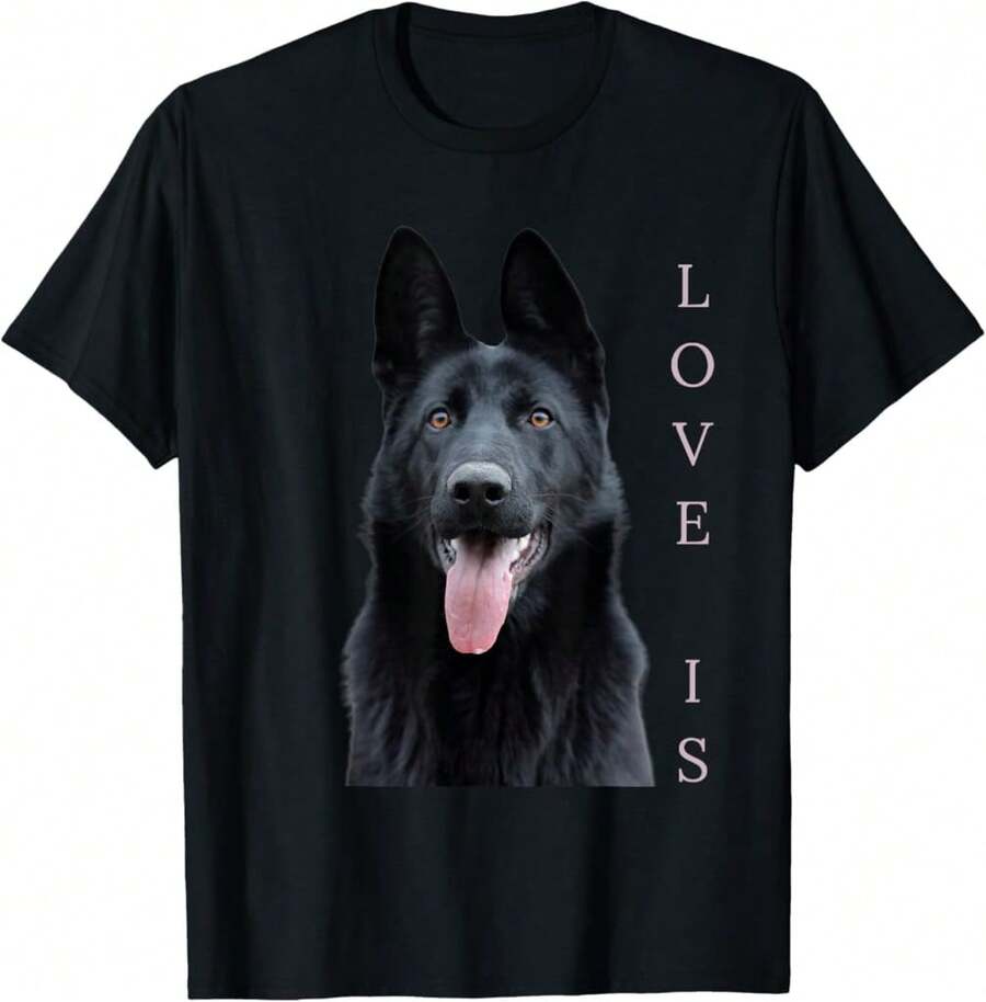 Black German Shepherd Shepard Dog Mom Dad Love T-Shirt Gift For Couple Birthday Gift For Teenage Boy - Black - View 1