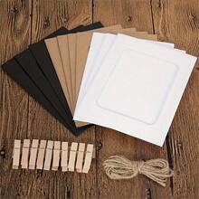 21pcs/Set Retro Style Kraft Paper Photo Frames With Flag Banner Decor, Including Clips And Ts, Suitable For Wedding, Anniversary, Birthday, Festival Party, Home Decor, Desktop DIY (10 Frames + 10 Clips + 1 Rope) - Multicolor - View 12