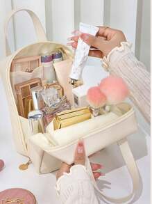 1pc Multifunctional Makeup Bag, Summer Travel Cosmetic Organizer, Waterproof Toiletry Bag, Large Capacity Makeup Brush Holder Bag, Convenient Travel Tote, Suitable For Skincare, Makeup, Brushes, Powder, Lipstick, Beach, School, Bathroom, Holiday, Valentine's Day, Christmas, Mother's Day Gift, Suitable For Mothers, Families, Friends, Summer Essential