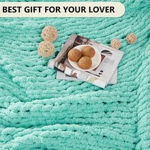 Chunky Knit Blanket - Soft Chenille Yarn Throws 40x50: Handmade Thick Cable Crochet Blanket - Large Chunky Yarn Rope Knot Throw For Couch, Sofa, Bed Home Decor - Lake Blue - 查看 6