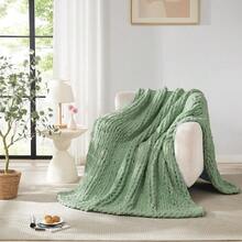 Chunky Knit Blanket - Soft Chenille Yarn Throws 40x50: Handmade Thick Cable Crochet Blanket - Large Chunky Yarn Rope Knot Throw For Couch, Sofa, Bed Home Decor - Sage Green - 查看 7